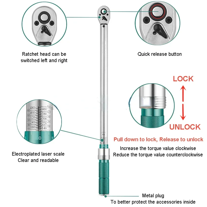 3/4 Square Drive Torque Wrench 500N.m Accuracy 3% Car Bike Repair Hand Tools Spanner Two-way Ratchet Key Repair Torque wrench