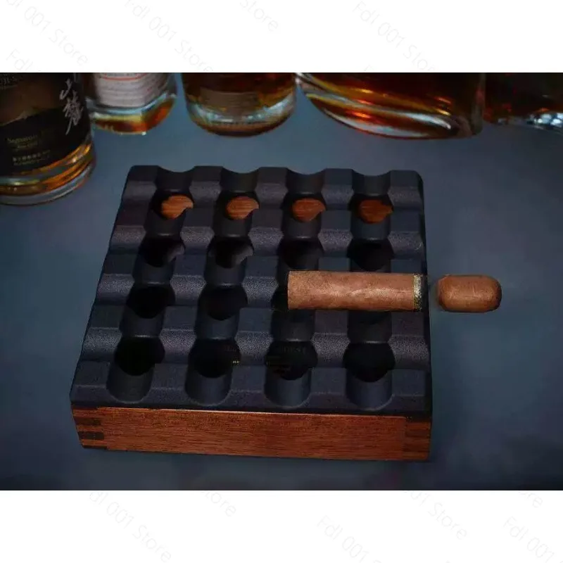 Household Cigar Ashtray Large Diameter Cigar Slot Anti Slip Metal Solid Wood Cigar Ashtray