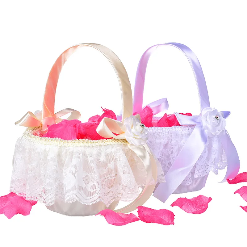 

1pcs, Festival, Wedding, Valentine's Day, Western Wedding Supplies Wedding Hand-held Flower Basket, Lace Bow Bridal Basket