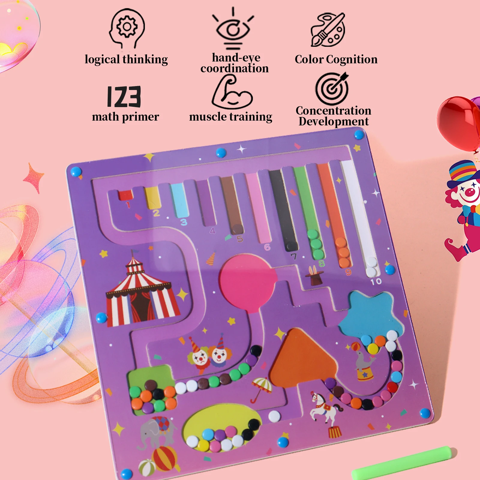 Labyrinthe magnétique en bois de couleur et de chiffres, jouets d'apprentissage précoce, jouets Montessori de correspondance des couleurs, cadeaux pour enfants