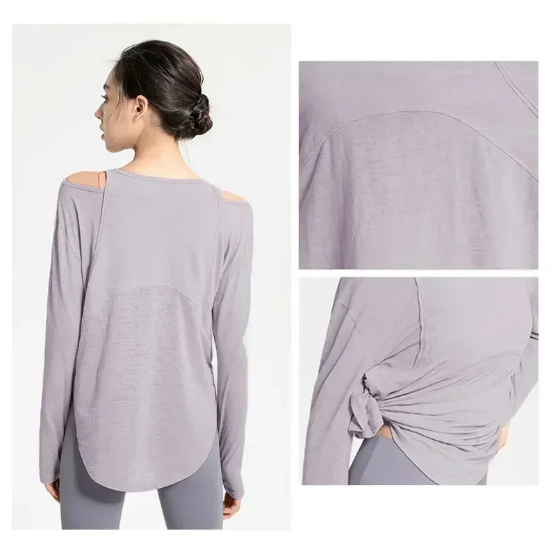 Long Sleeve Yoga Shirts for Women Loose Sports Tee Crop Top Sports Top Women Sportswear Gym Fitness Wear Clothing Workout Female image 4