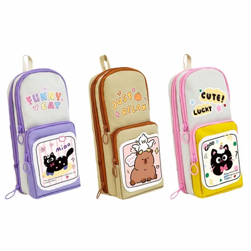 Friend Gift INS Capybara Pen Bag Creative Zipper Capibala Pencil Pouch Large Capacity 3 Layer Stationery Storage Bag Girls/Boys