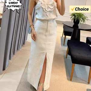 Set von zwei Stücken Baumwoll und weiblicher Hanf, 3D -Gurtbluse, halber Taschenrock, Temperament, Sommermode, neu, 2024 6 Hauptverkaufsflowers 3D - №1