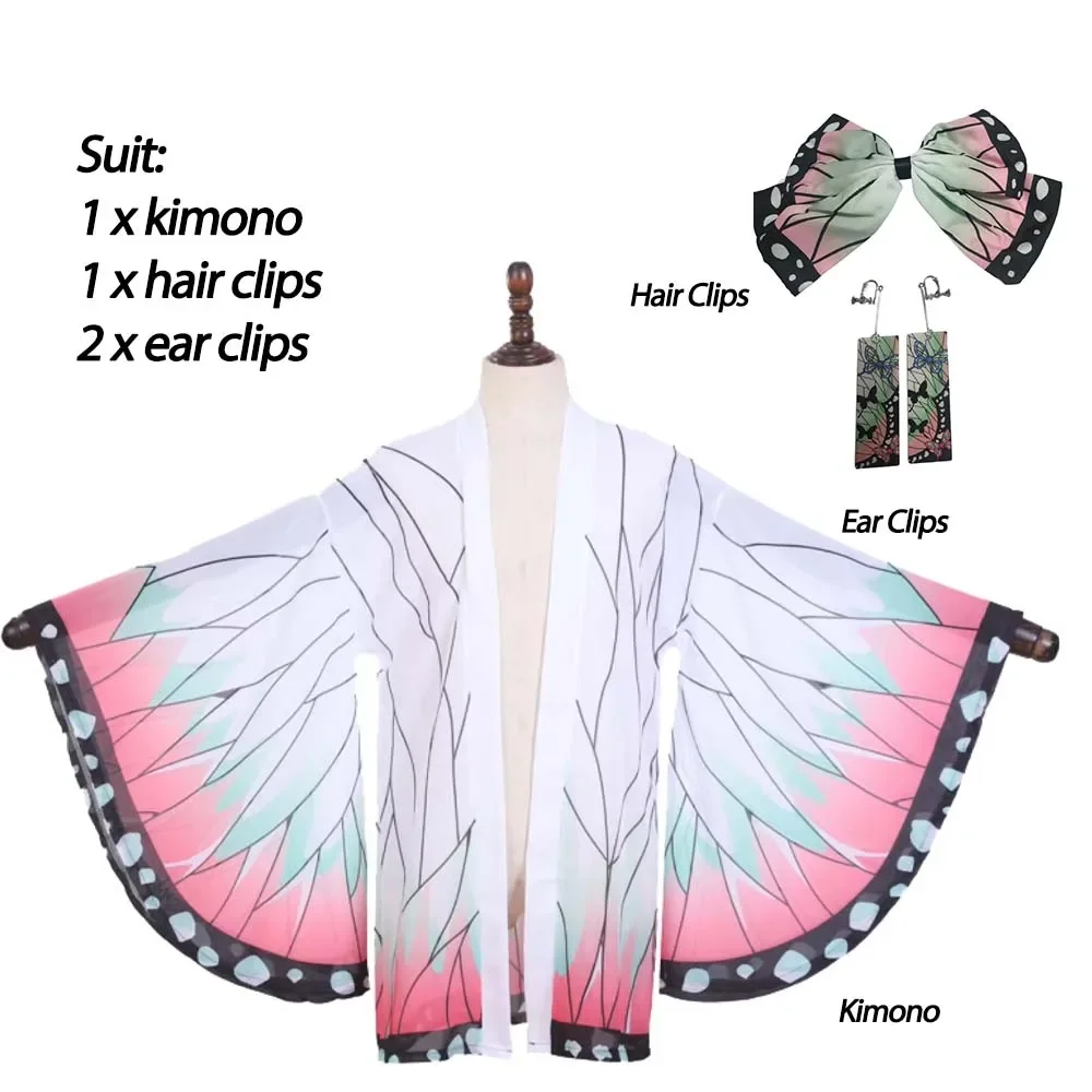 Kochou Shinobu Cosplay Costume Beach Cloak Woman Kimono Cardigan Cloak Beach Vacation Bikini Butterfly Robe Tops Japanese Anime