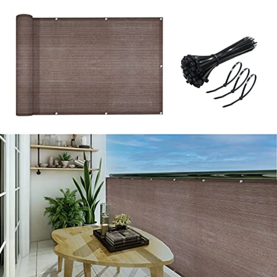 

Защитный экран для балкона 3'x10' (90x300 см) с УФ-защитой, всепогодный, ветрозащитный, сверхпрочный, для патио и заднего двора, коричневый