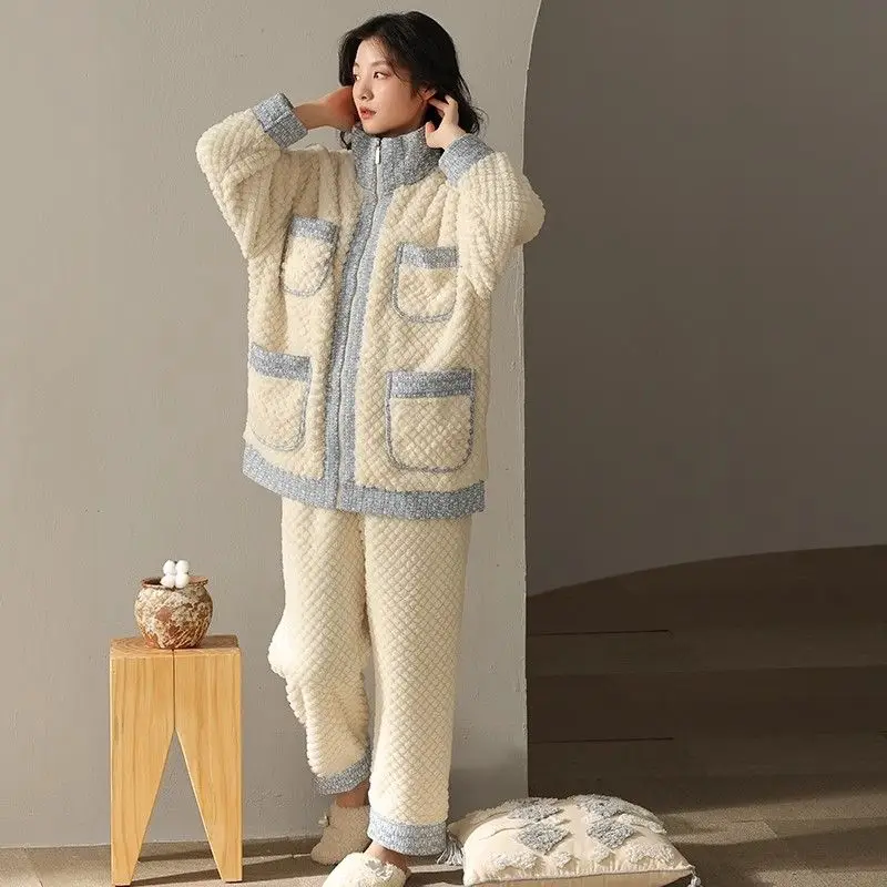 Pyjama en velours pour femme, peut être porté à l'extérieur, vêtements de détente décontractés, glouton, sourire épaissi, imbibé, lieux d'automne et d'hiver