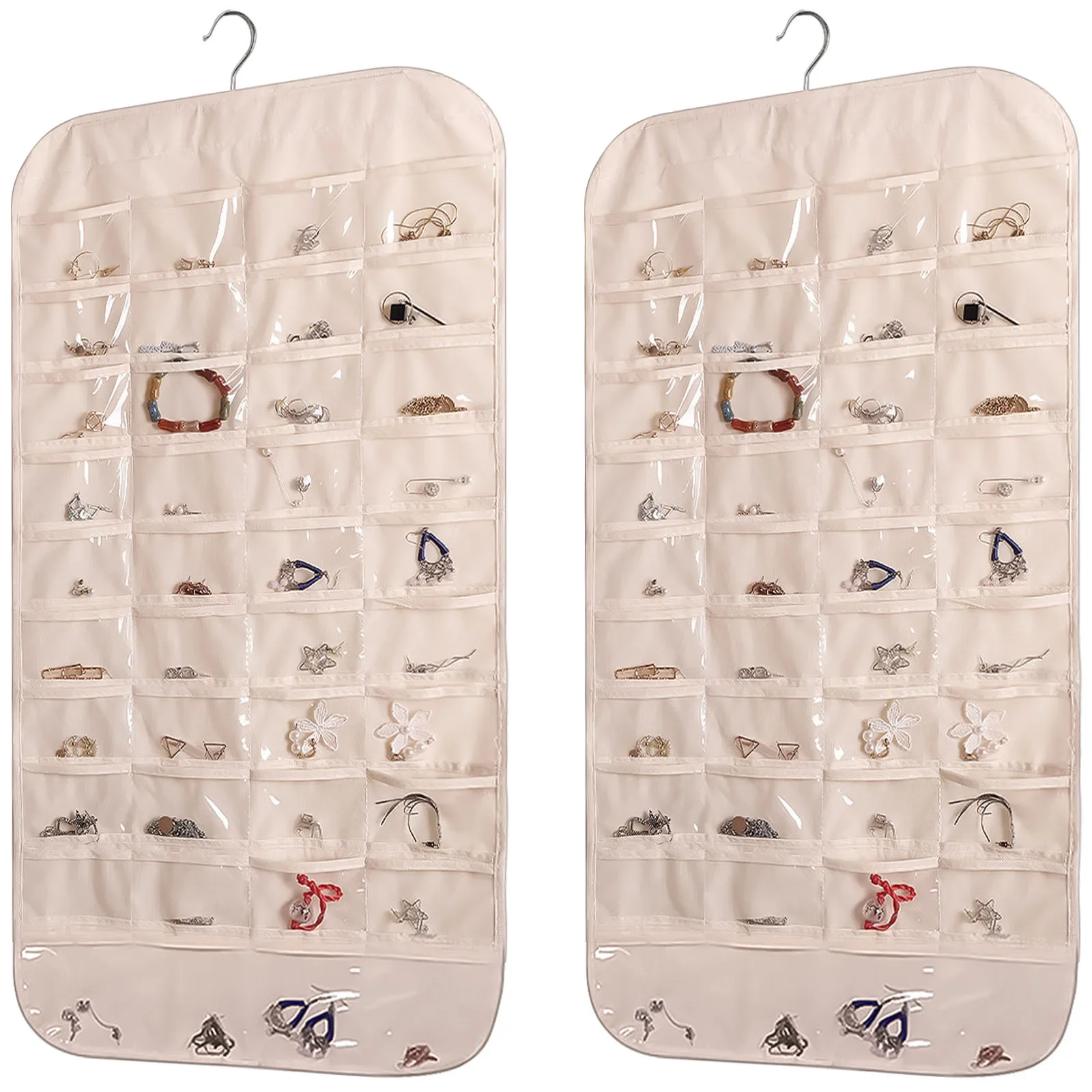 

2 шт. Двусторонние подвесные сумки-органайзеры для украшений с большими карманами, портативные складные держатели для ожерелий, колец, серег и браслетов