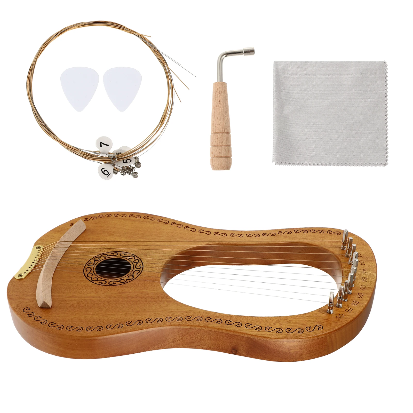 

1 Set Of 10 String Solid Wood Lyre Harp Ancient Style Handheld Musical Instrument With Extra Strings Tuning Wrench For Adults