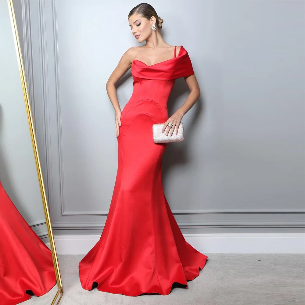 

Sevintage Red Saudi Arabic Mermaid Prom Dresses Sleeveless Pleat Ruched Evening Gowns Wedding Party Dress vestidos de festa