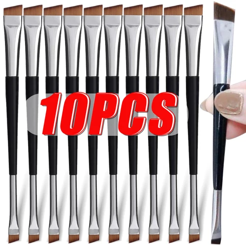 Imagen 1 del producto 1-10 Uds. Brochas de maquillaje de ojos de doble punta, brocha portátil para delineador de ojos, cabezal plano en ángulo, brocha ultrafina para sombra de ojos, herramientas de maquillaje