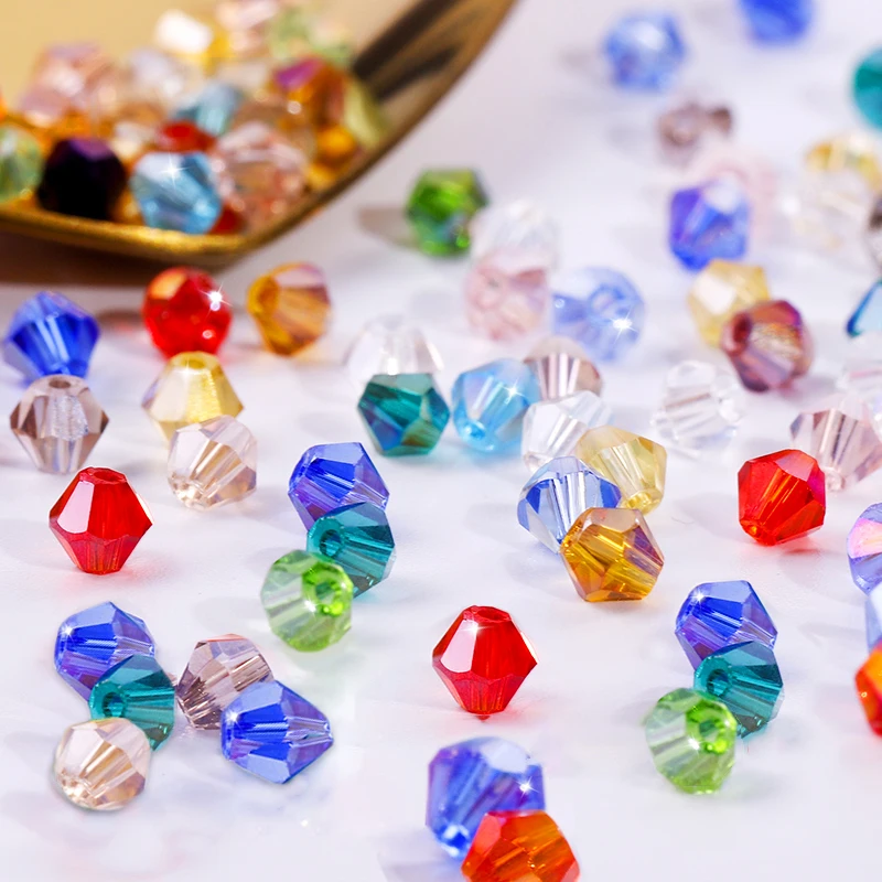 4mm 100 stücke glänzende Kristall perlen Bicone Perlen Glasperlen lose Spacer Perlen für Armband DIY Schmuck machen 200 stücke