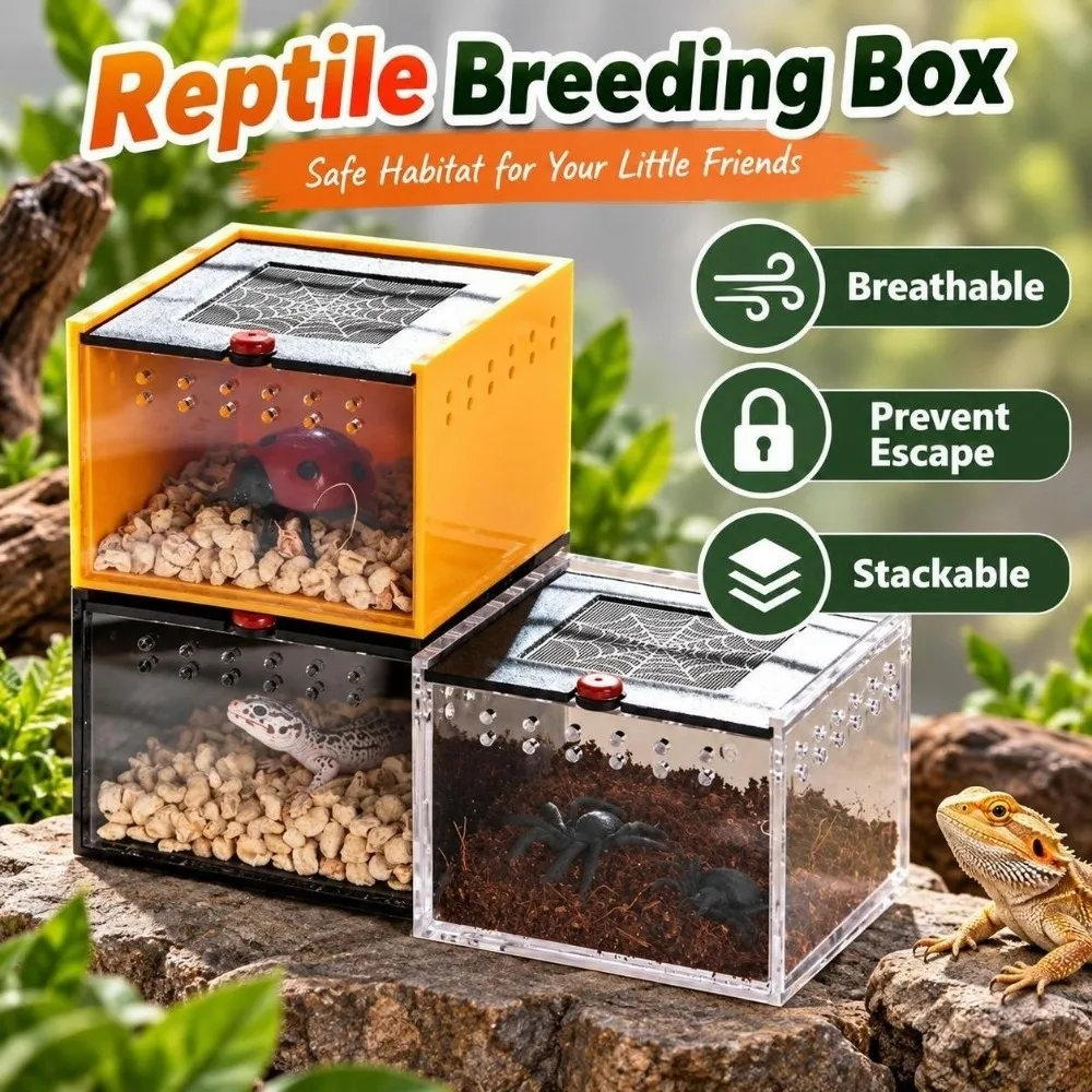 Breathable Reptile Breeding Box Transparent Durable Spider Pet House Prevent Escape Ventilation Slots Crawling Pet Container