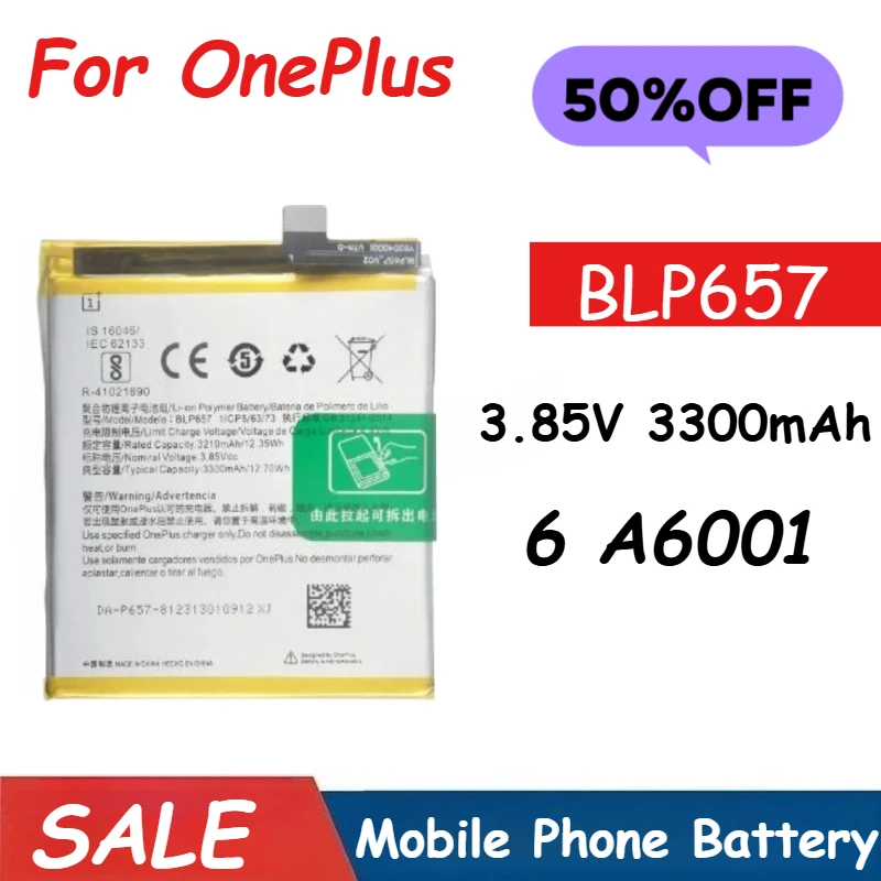 BLP657 Battery 3.85V 3300mAh for OnePlus 6  A6001 Mobile Phone Replacement Battery Brand-New High Quality