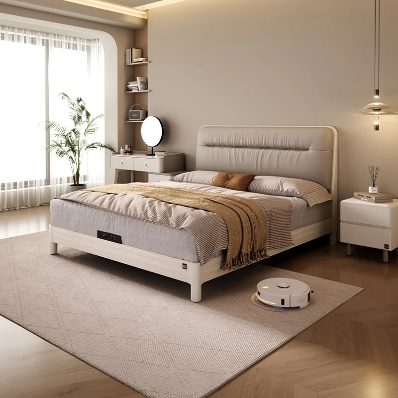 

Ash wood solid wood leather bed high box storage small apartment 1.8m soft bag double bed