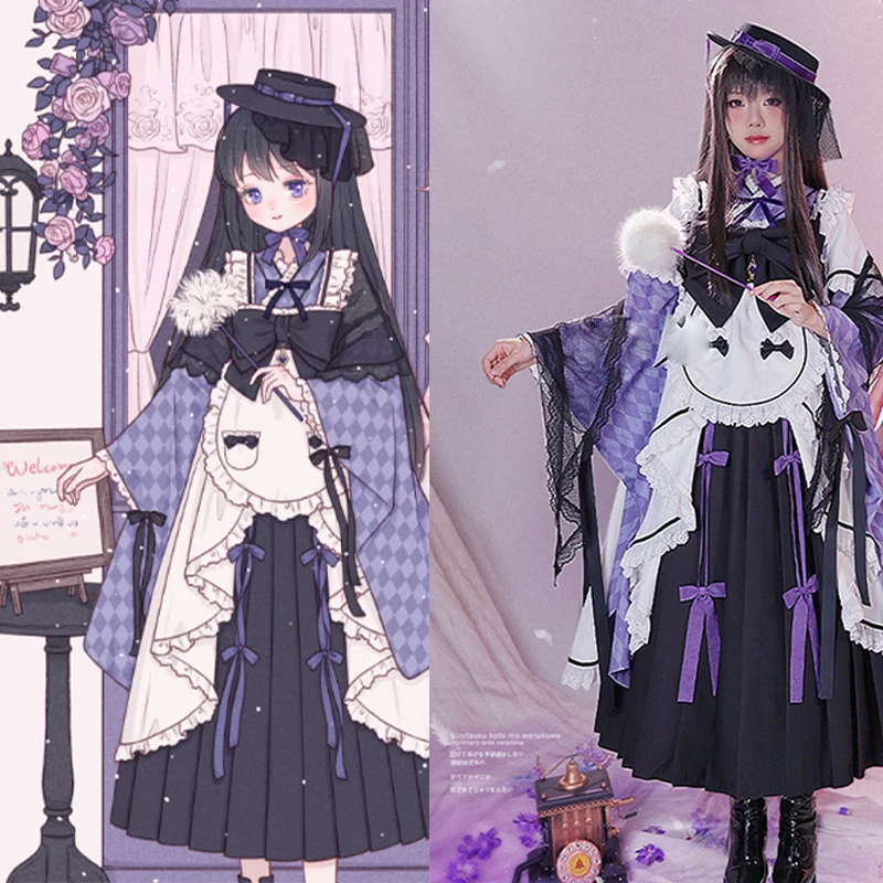 暁美ほむらコスプレ衣装アニメ魔法少女まどかロールプレイロリータスカート S-XL フレンチメイド女性のドレスハロウィンパーティースーツ