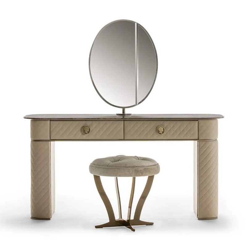 

Italian light luxury modern simple solid wood stainless steel creative advanced mirror dressing table