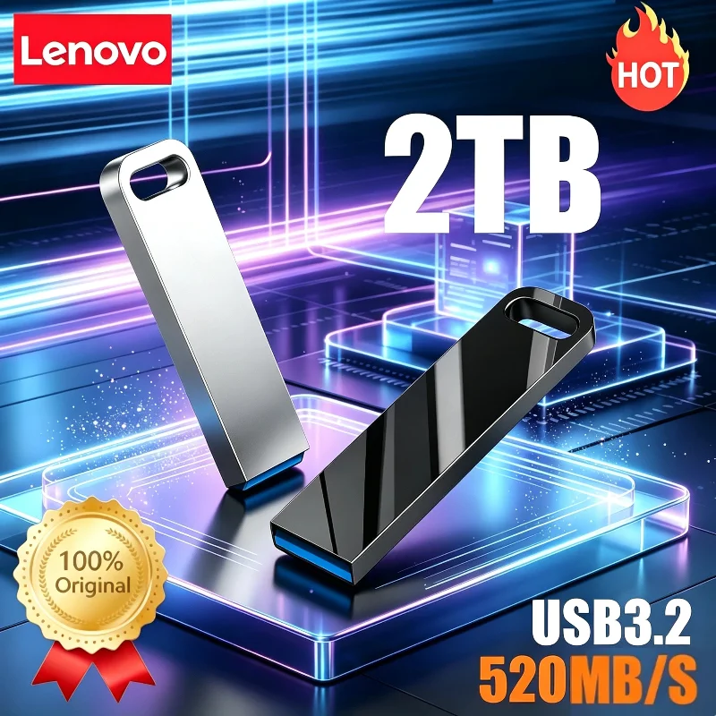 Lenovo Metal USB Adapter Flash Drive USB 3.2 128GB 256GB 512GB High Speed Metal Mini U Disk Pendrive 1TB 2TB Memory Stick