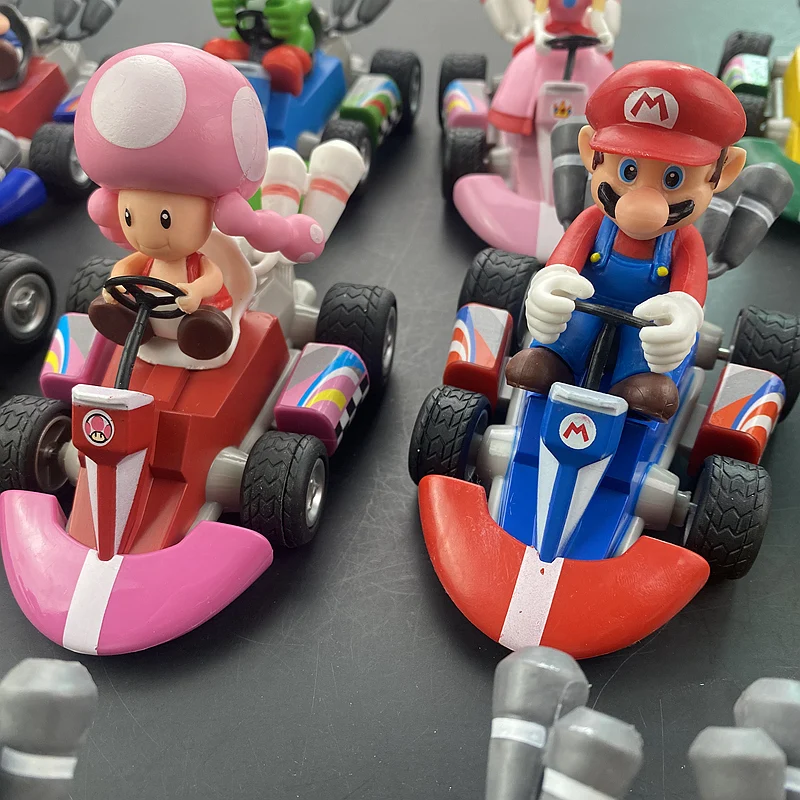 Super Mario Pull Back Car Green Yoshi Donkey Kong Bowser Luigi Toad Princess Peach Action Figure Toys Anime Game Doll Kid Gifts