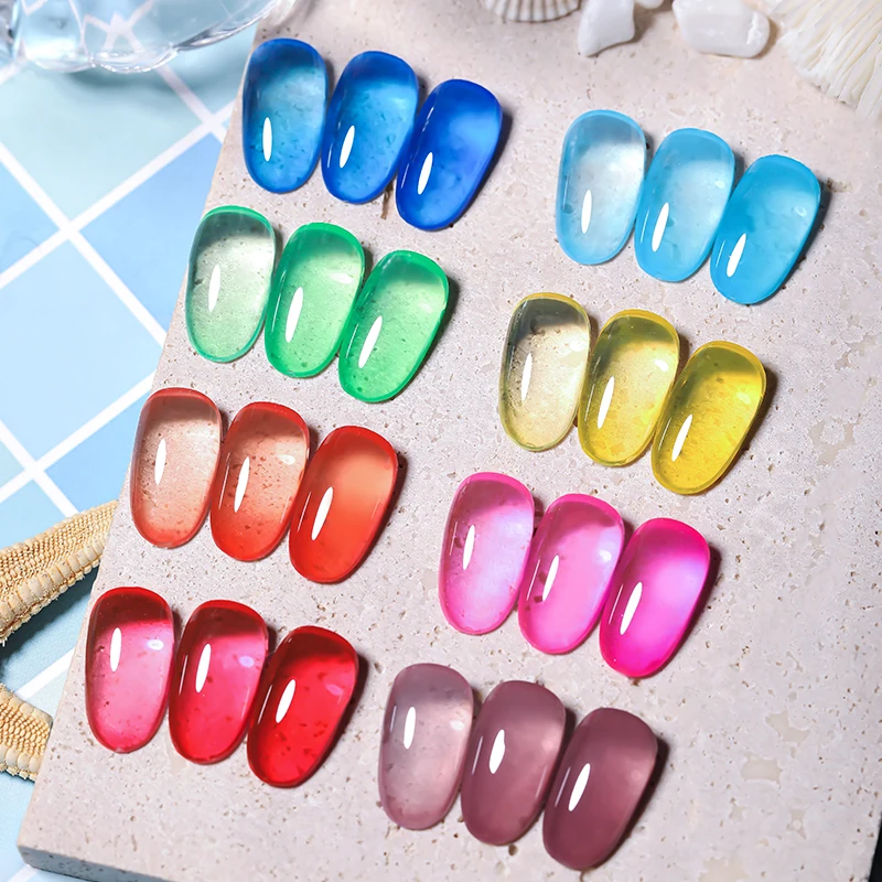 LILYCUTE 6Pcs 7ML Jelly Glass Gel Nail Polish Set Sea Blue Varnish Semi-transparent Nail Art Semi Permanent UV Gel Varnish image 4