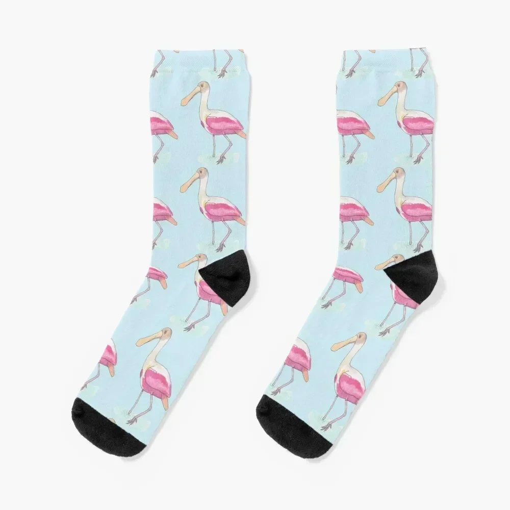 

Roseate Spoonbill bird species watercolor art Socks winter gifts floor tennis cool Boy Child Socks Women's