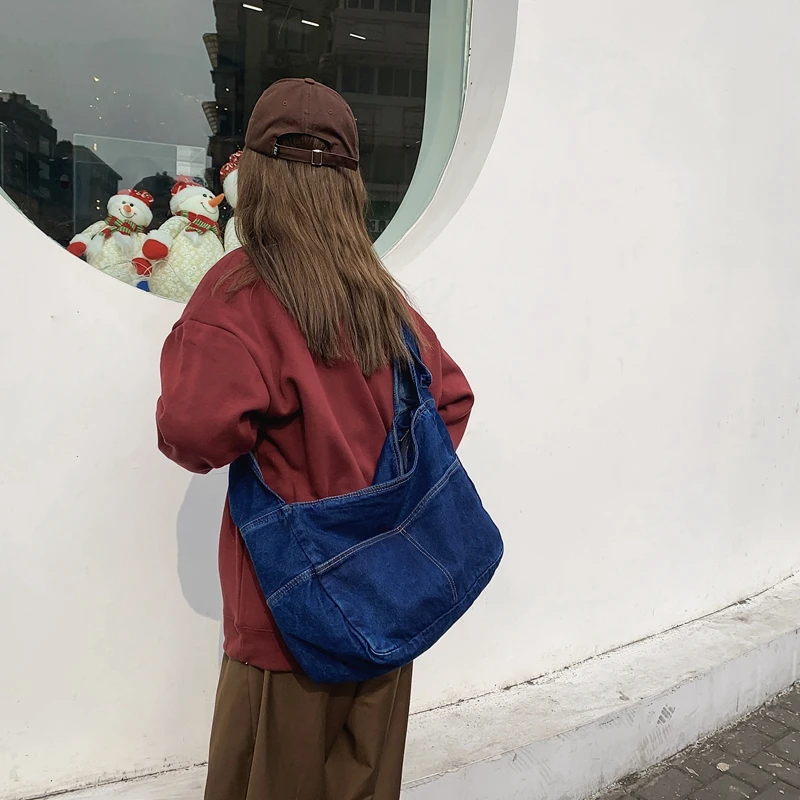 Bolso vaquero para mujer, novedad de 2022, bolsos ecológicos reutilizables para mujer, bolsos de lona para compras, bolsos de hombro de viaje,