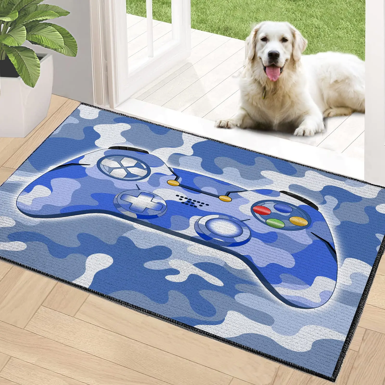 Gamepad Controller Camouflage Carpet Large Area Rugs for Living Room Playroom Video Game Kids Floor Mat Decor Non-Slip Door Mats