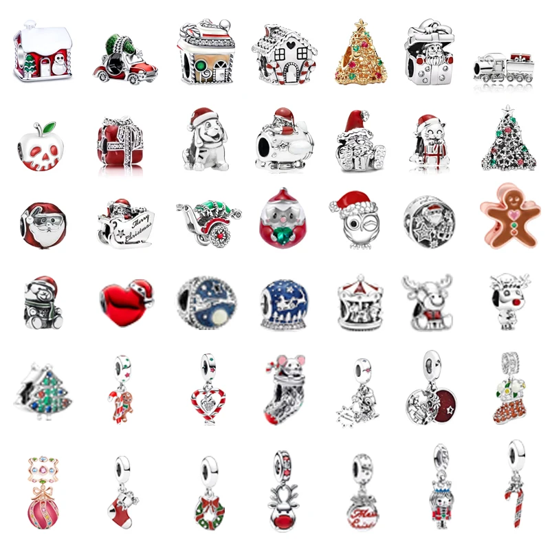 New Authentic Fine Christmas Elk Santa Claus Christmas Hat Charm Beads Fit Original 925 Silver Pandora Bracelet DIY Jewelry Gift