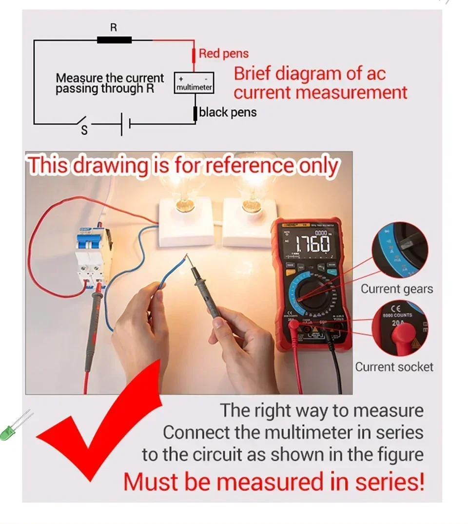 Automatic Multimeter for Measuring AC/DC Voltage Current and Temperature NCV Non-Contact Electrical Testing Model ANENG 628A