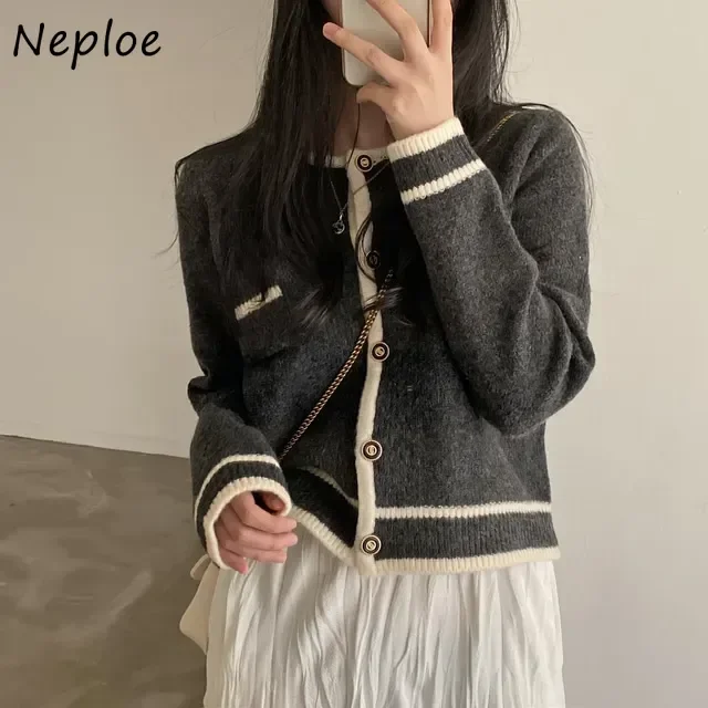 

Neploe 2024 Autumn New French Style Korean Chic Jumper Vintage Slim England Small Fragrance Cardigan Lazy Warm Freah Cardigan