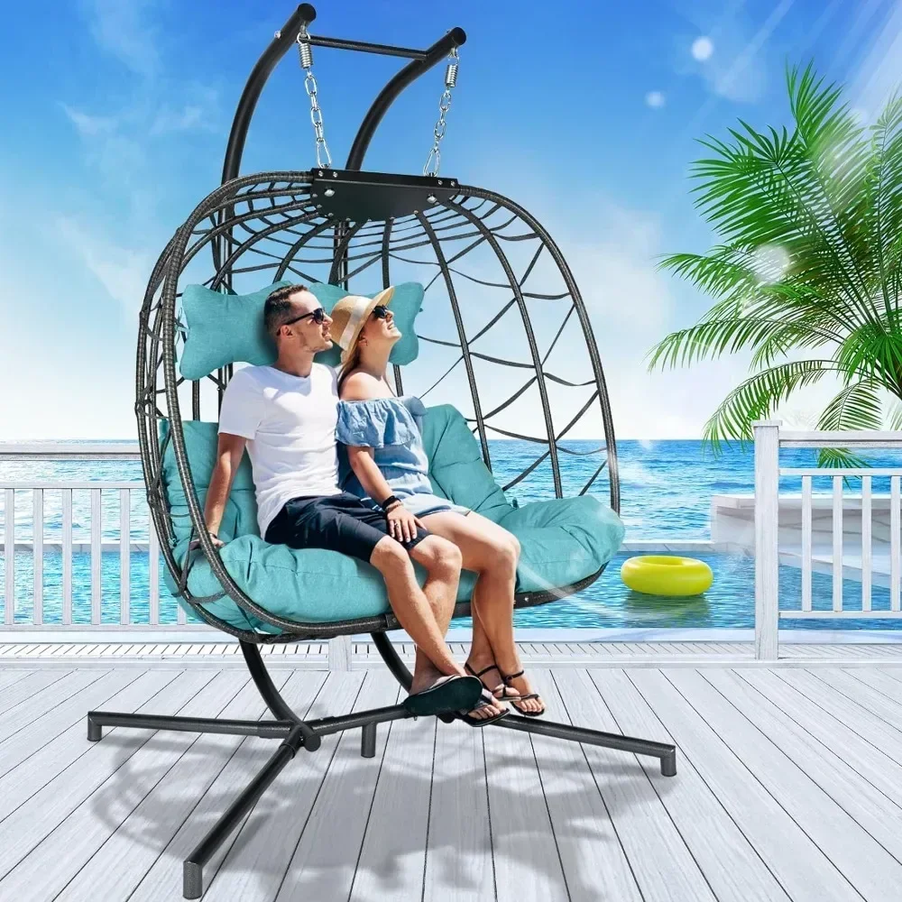 

Oversized 2 Person Swing Egg Chair,with Stand Extra Large Wicker Basket Chair for Two 510lbs Capaticy for Bedroom Balcony Patio