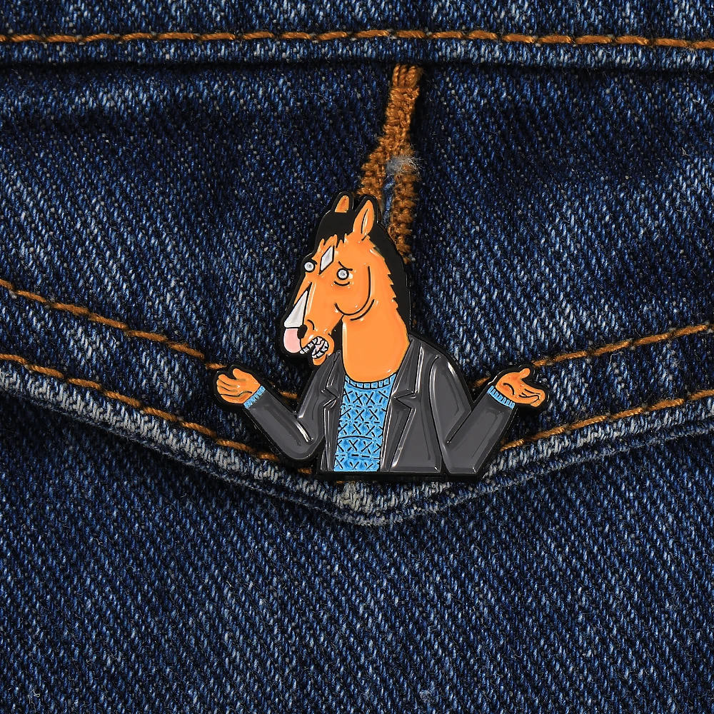 Funny Mr.Horse Enamel Pins Personality Animal Brooches Wholesale