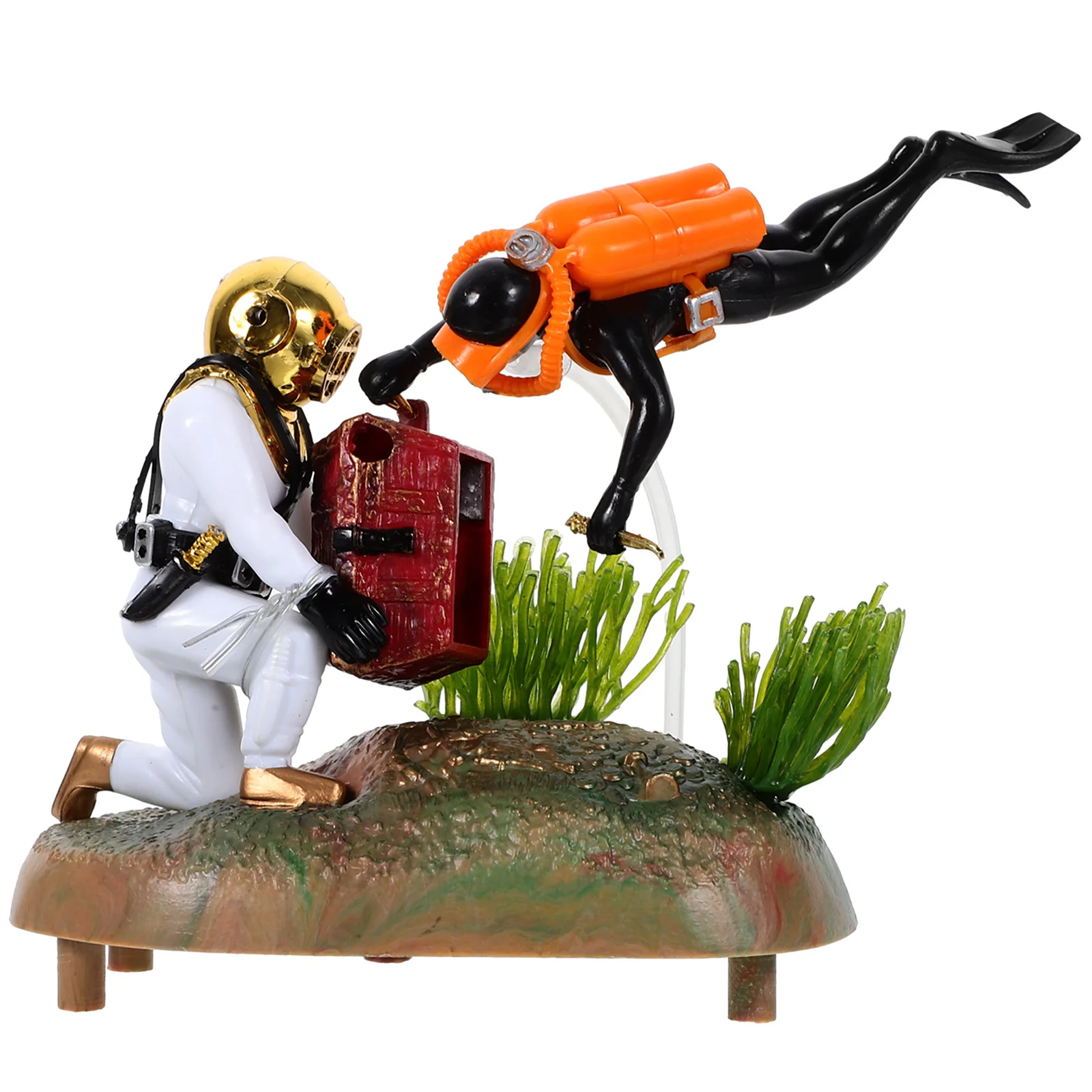 

1pcs Eco Aquarium Ornament Diver With Treasure Box Unique Fish Tank Decor For Desktop Aeration Resin Accessory