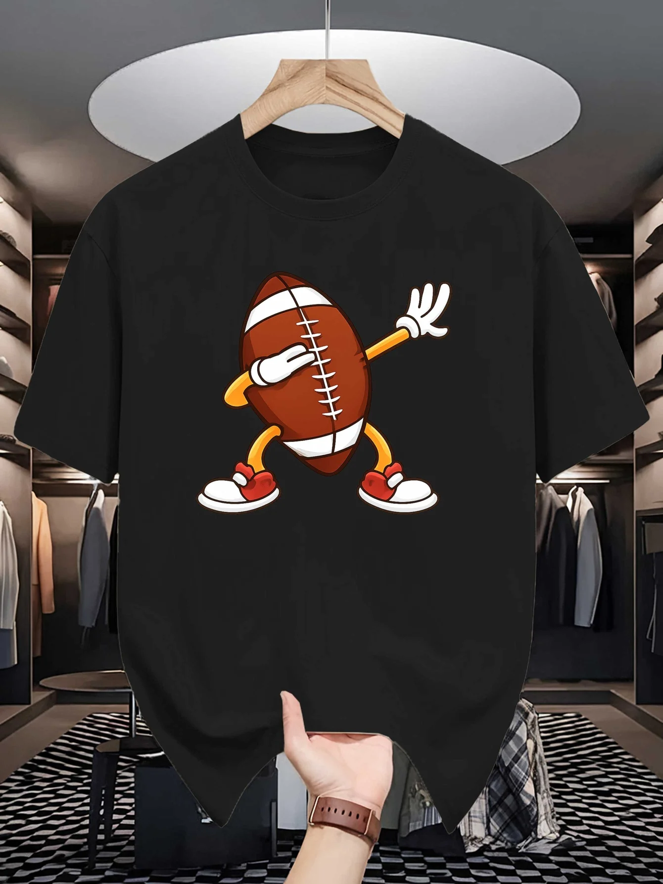 Mens Crew Neck T Shirt Dabbing American Football Cartoon Graphic Short Sleeve Casual Cotton Rugby Sports Streetwear Tees