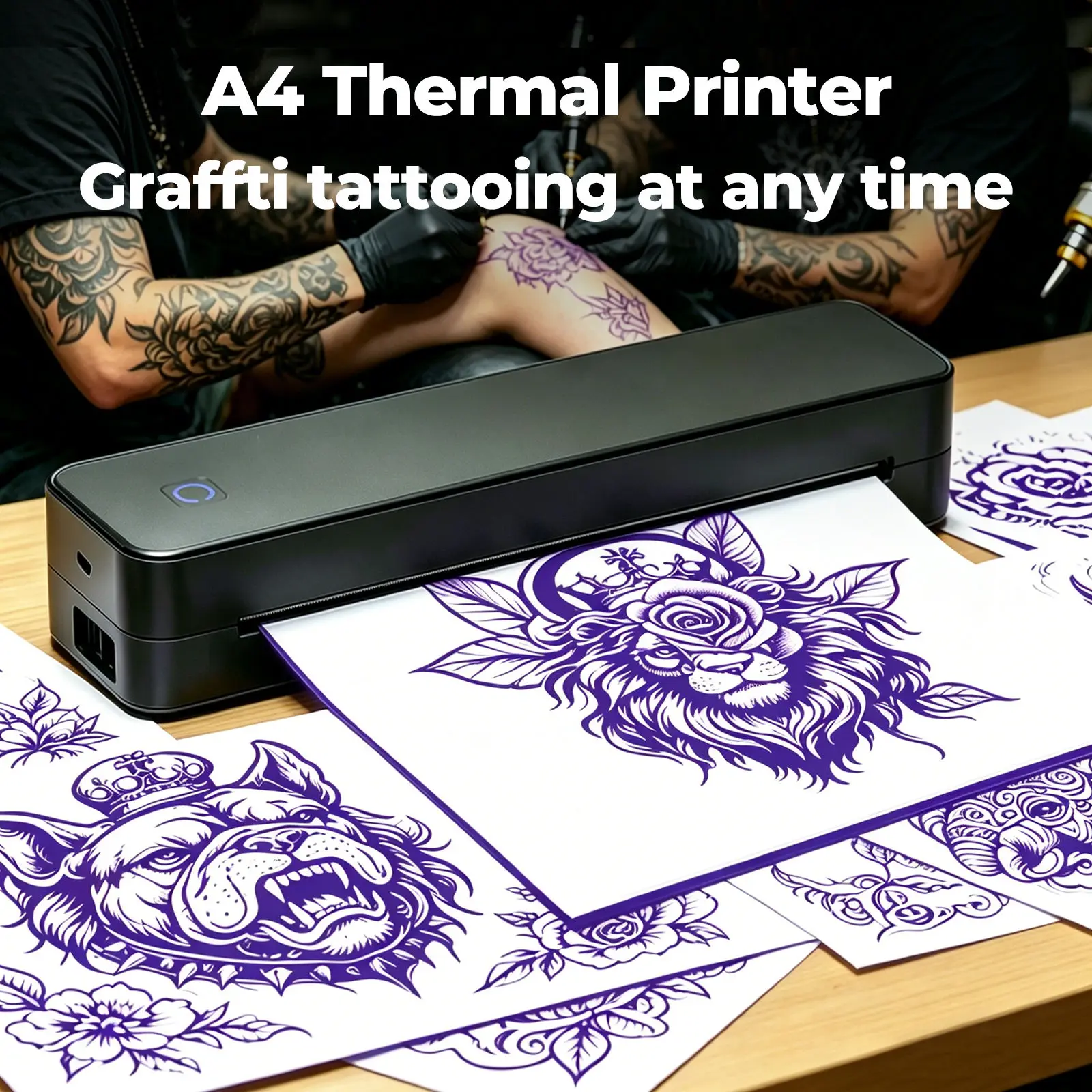 Wireless Bluetooth Tattoo Stencil Printer Portable Tattoo Printer A4 Document Thermal Printer Compatible with Phone Tablet PC