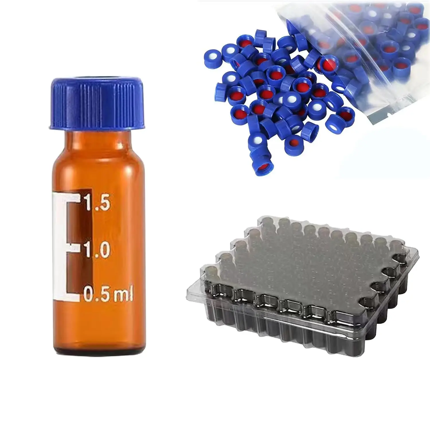 2mL Autosampler Vials, Amber 9-425 HPLC Vials with Screw Cap, Borosilicate Sample Vial with Writing Area and Graduations, 100Pcs