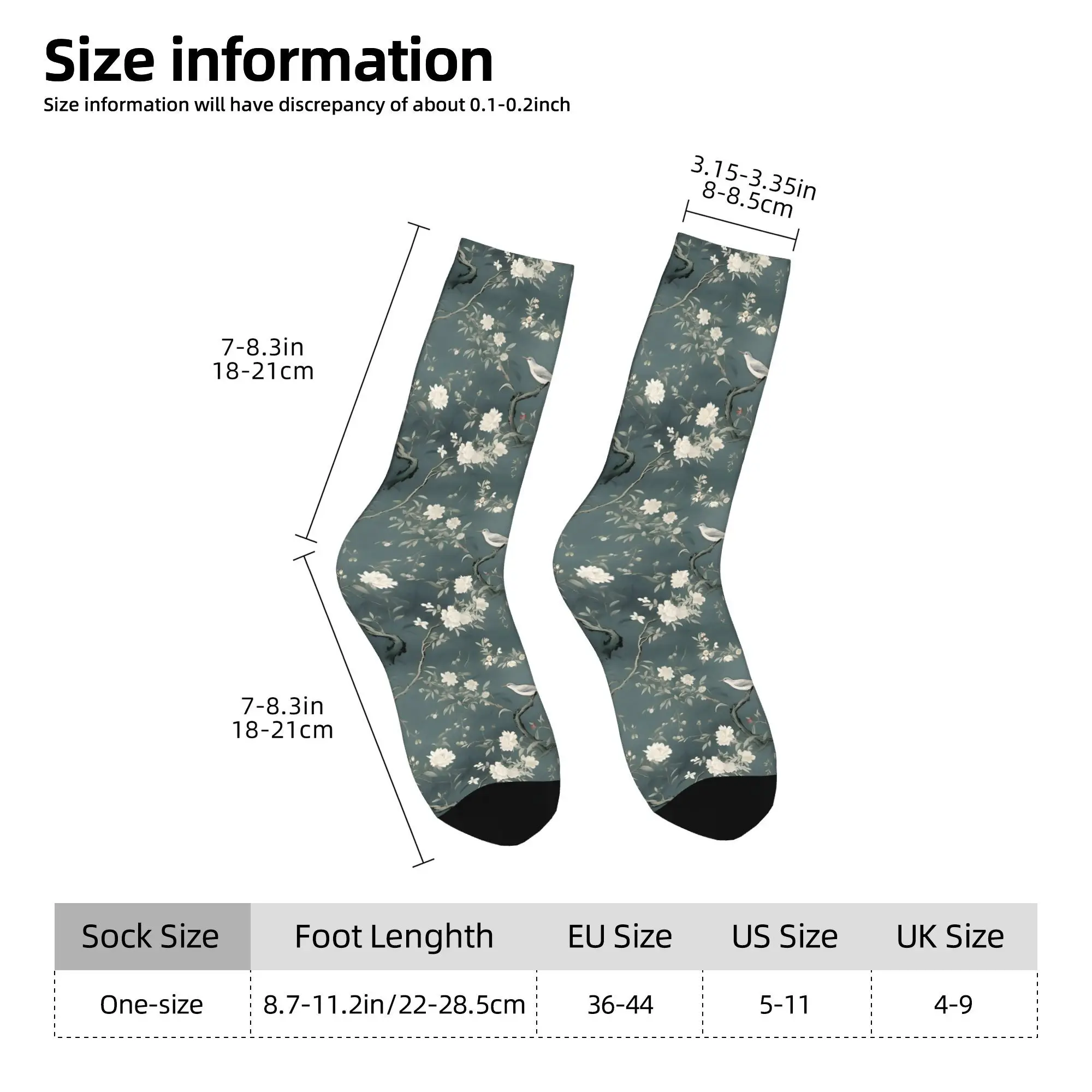 1pc Birds Among The Branches Printed Men's Socks  Novelty Hip Hop Harajuku Pattern Crew Sock Casual Gift