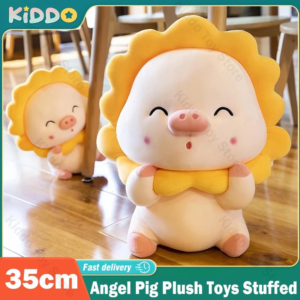 35CM Angel Pig Plush Toys Stuffed Cute with Sunflower Soft Animal Pillow Kawaii Home Decor Birthday Gift Doll for Kid Girlfriend