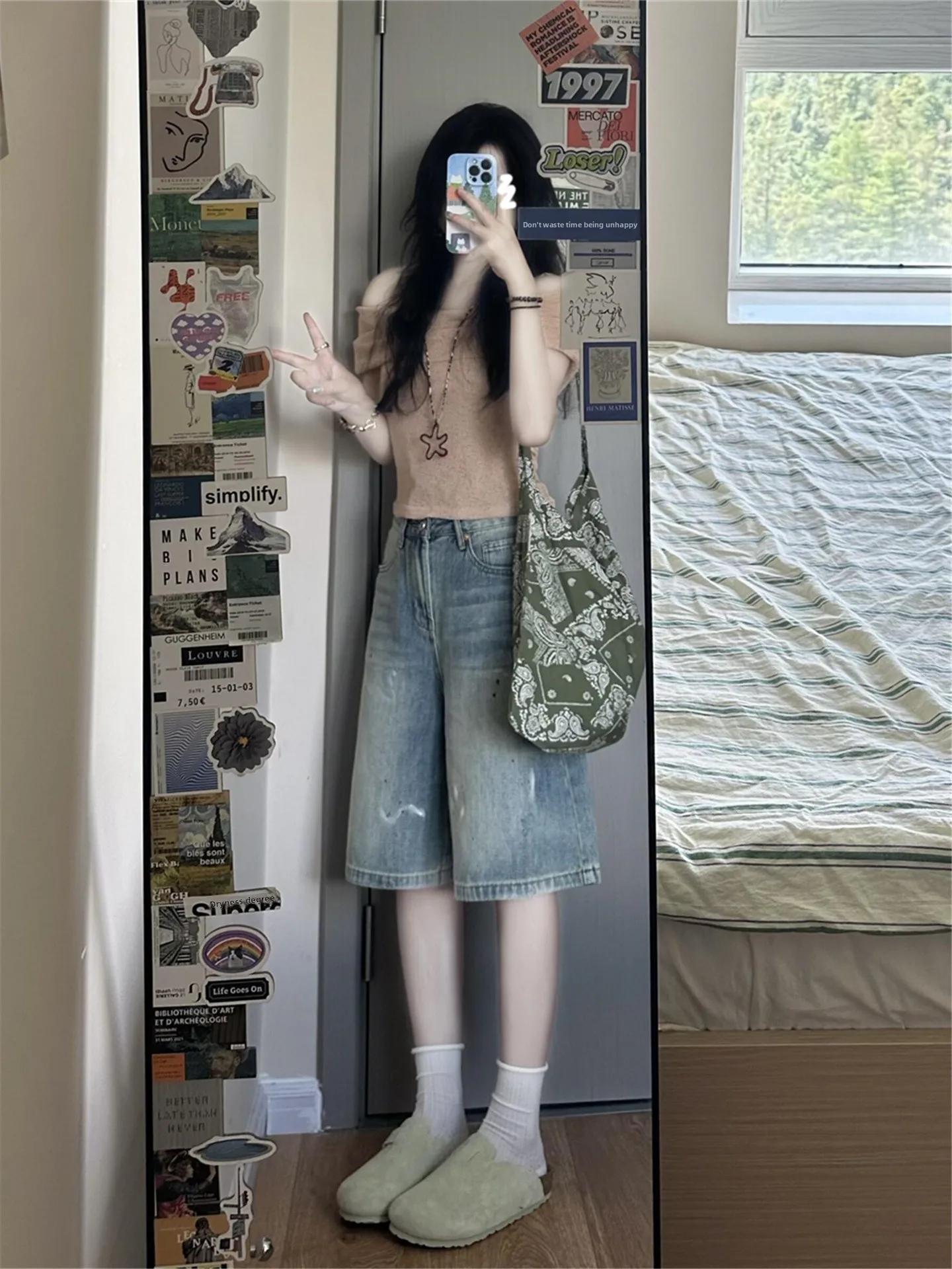 

American Style Loose High Waist Short Jeans Women Summer Thin Cotton Casual Loose Fit Water Wash Design Sensation Five-Point