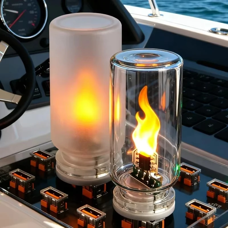 USB Flame Flickering LED Frosted Clear Glass Candle Night Light Simulated Flame for Car Home Room Laptop PC Festival Decoration
