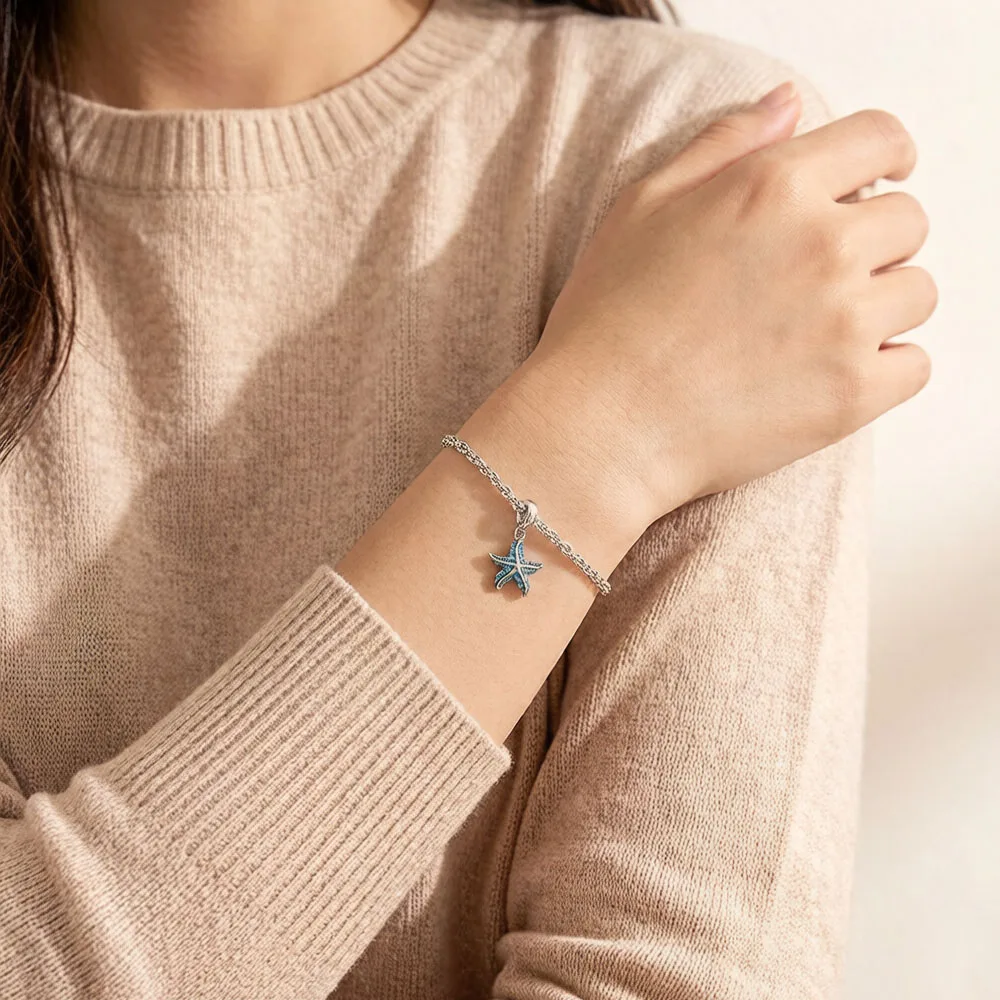 Golden Starfish Pendant Charm For Women Men 925 Sterling Silver Ocean Gift Jewelry