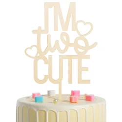 1pc Wooden Cake Topper Birthday Party Cake Decoration Two/I M Two CUTE/two Wild/Balloon Shape Two English Letter Cake Insert