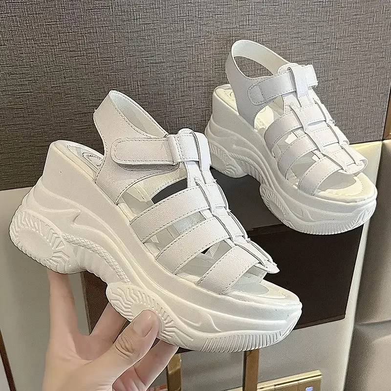 Roman Style Summer 2024 Ladies Shoes Buckles Open Toe White High Heels Wedges Heel Sandals for Women Platform Footwear Original