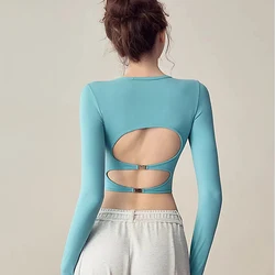 High-End Backless Hollow Long Sleeve Yoga Sports Top with Pads Quick-Dry Tight Fitness Gym T-Shirt Sexy Yoga Shirt