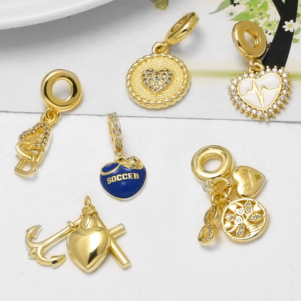 OCESRIO Gold Plated Heartbeat Heart Charm Copper Soccer Tree of Life Pendant for Bracelet Necklace Jewelry Making pdtb972