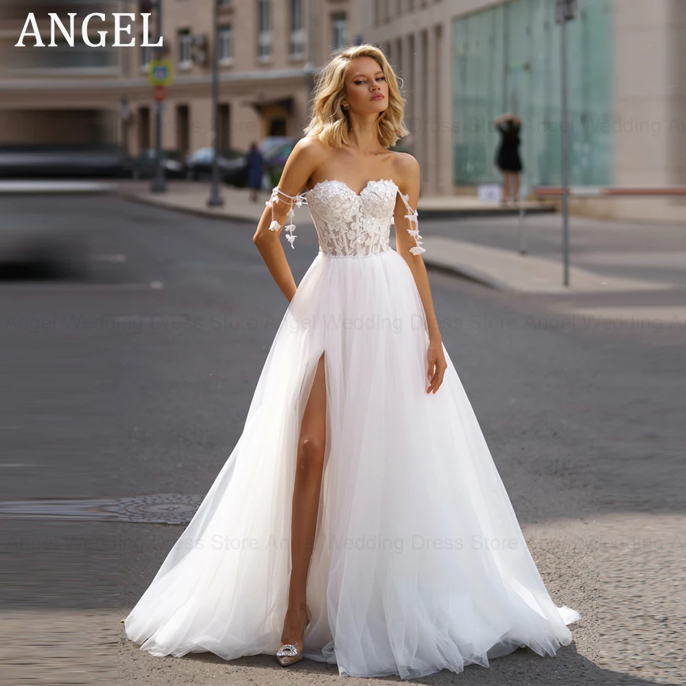 

ANGEL Civil Applique Wedding Dresses 2024 Backless Side Split A-Line Bridal Gowns Sleeveless Sweetheart Tulle Vestidos