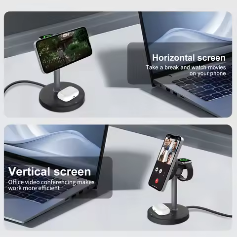 Suporte de carregador sem fio rápido 15W Carregador sem fio magnético 3 em 1 para iPhone 12-16 séries iWatch e AirPods ângulo ajustável