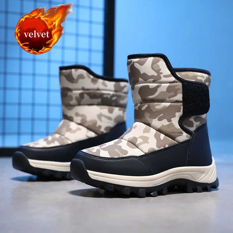 

Hot Camouflage Children's Snow Boots Velvet Platform Kids Ankle Boots Hig Top Cotton Shoes Girls Boys Non-slip Hiking Boot Child