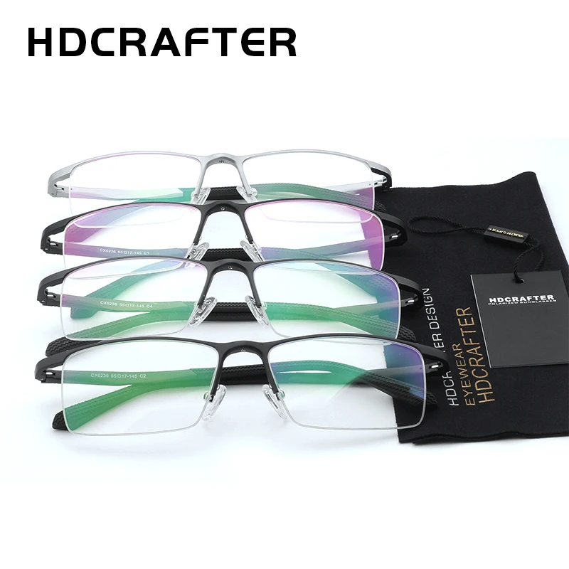 HDCRAFTER Men\'s Prescription Eyeglasses Frames Metal Optical Glasses Frame Brand Designer Clear Reading Glasses For Men Women