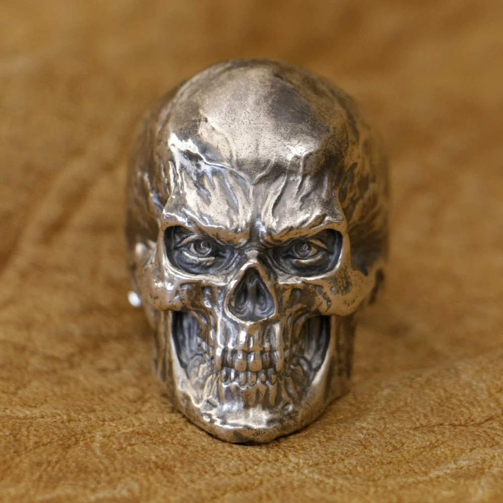 

925 Sterling Silver Huge Red Skull Punk Ring TK344 Open US Size 8 to 15