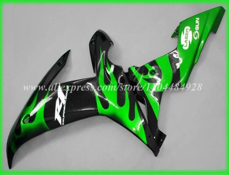 4Gifts New ABS Motorcycle Fairings Kit Fit For YAMAHA R1 2002 2003 02 03 Bodywork Set Custom Black Green Flame